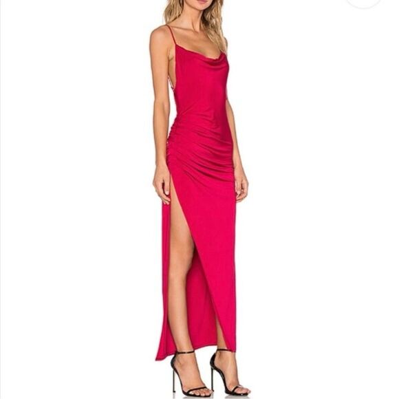 NWT NBD REVOLVE Take It All Maxi Dress Ruche High Slit in Berry Red Size S - Picture 9 of 9